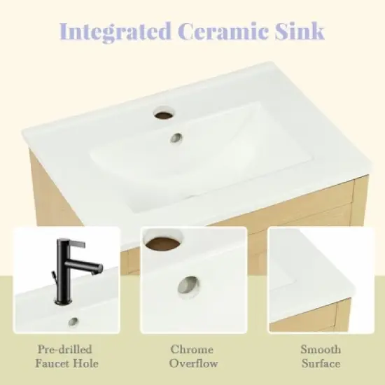 20" Bathroom Vanity with Sink, Bathroom Cabinet with Soft Closing Door, Storage Rack and Adjustable Shelve, Natural Wood image {4}