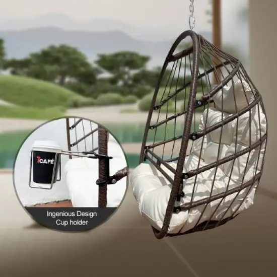 Indoor Or Outdoor Hammock Egg Basket Chair,Hanging Chair With Cushion And Metal Frame,Woven Rattan Patio Lounge Hammock Chair-Coolbibila image {2}