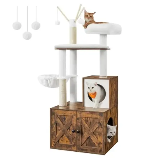 LEDREM WoodyWonders Cat Tree with Litter Box Enclosure, 2-in-1 Modern Tower, Furniture Hidden, Cat Condo with Scratching Posts image {8}