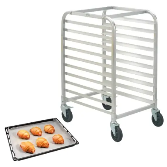 VEVOR Bun Pan Rack, 10-Tier Commercial Bakery Racks with Brake Wheels, Aluminum Racking Trolley Storage for Half & Full Sheet, 26"L x 20.3"W x 39"H image {8}
