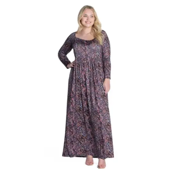 Womens Plus Size Floral Long Sleeve Pleated Maxi Dress image {4}