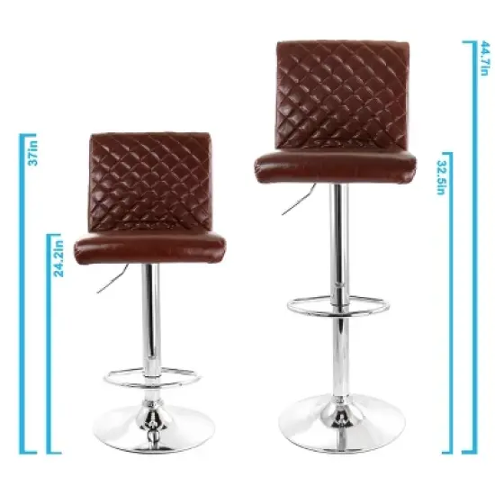 Elama 2 Piece Adjustable Tufted Faux Leather Bar Stool in Glossy Cherry with Chrome Base image {2}