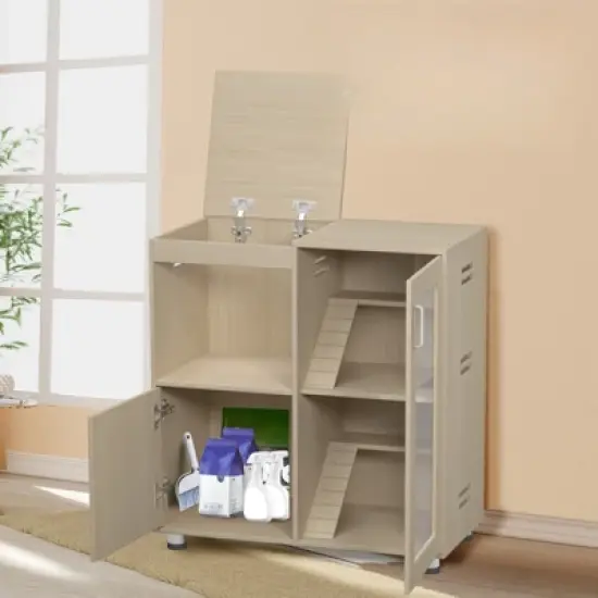 DSVIMOY Guinea Pig Cages,4-Tier Hamster Cage Wood with Storage Cabinet for Rat Chinchilla, Openable Top, Teak, 31.5"*15.75"*33.5" image {3}