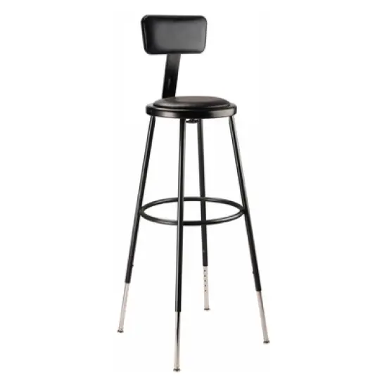 Set of 2 32"-39" Height Adjustable Heavy Duty Vinyl Padded Steel Accent Barstools with Backrest Black - Hampden Furnishings image {1}