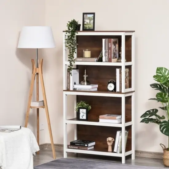 HOMCOM 4 Tier Bookshelf Utility Storage Shelf Organizer with Back Support image {8}
