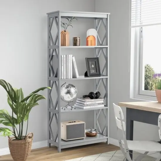 Tangkula 5-Tier Open Bookshelf Bookcase Standing Casual Home Storage Display Rack image {2}