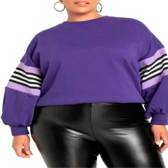 ELOQUII Women&rsquo;s Plus Size Dramatic Puff Sleeve Sweatshirt with Stripe Detail image {1}