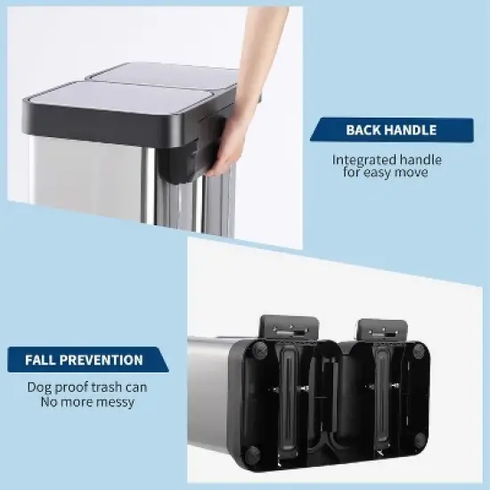 Acekool 60L Dual Compartment Trash & Recycling Bin, Soft-Close Lid, Stainless Steel Step Pedal Garbage Can, Space Saving for Kitchen & Office image {2}