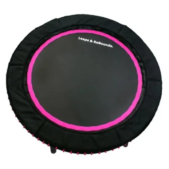 LEAPS & REBOUNDS 48" Adjustable Stability Bar Attachment with 48" Mini Fitness Trampoline and Home Gym Rebounder for Cardio Exercises, Pink image {2}
