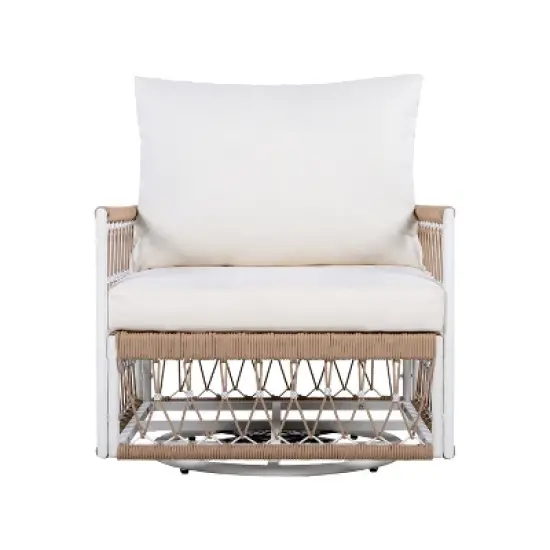 Christopher Knight Home Dolphine Bohemian 3 Piece Patio Handwoven Rope Swivel Seating Set with Glass Top Side Table image {5}