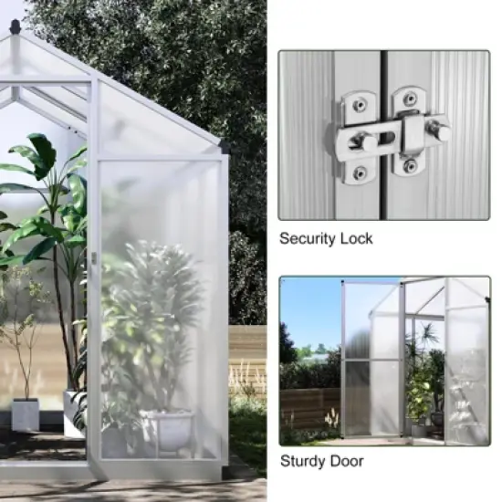 6.25 x 6 Ft Greenhouse for Outdoors, Aluminum Alloy & Polycarbonate Green House with Windows Vent, for Patio, Backyard, Garden,Silver image {3}