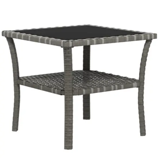 INFURNIC Patio End Tables Square Outdoor Coffee Table with Tempered Glass Top Outdoor able with Storage Shelf, Black, 19.8"*19.8"*17.8" image {5}