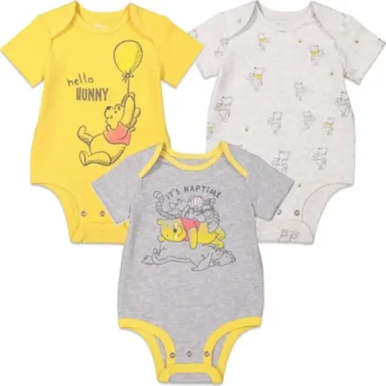 Disney Winnie the Pooh Baby Boys 3 Pack Cuddly Short Sleeve Bodysuits  image {8}