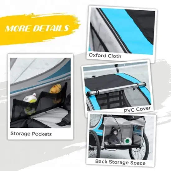 Aosom 3-in-1 Bike Trailer for Kids with 2 Seats, 5-Point Harness, Running Stroller, Jogging Cart image {4}