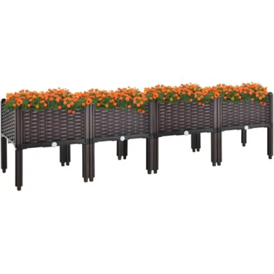 Costway 4 PCS Elevated Plastic Raised Garden Bed Planter Kit for Flower Vegetable Grow image {8}