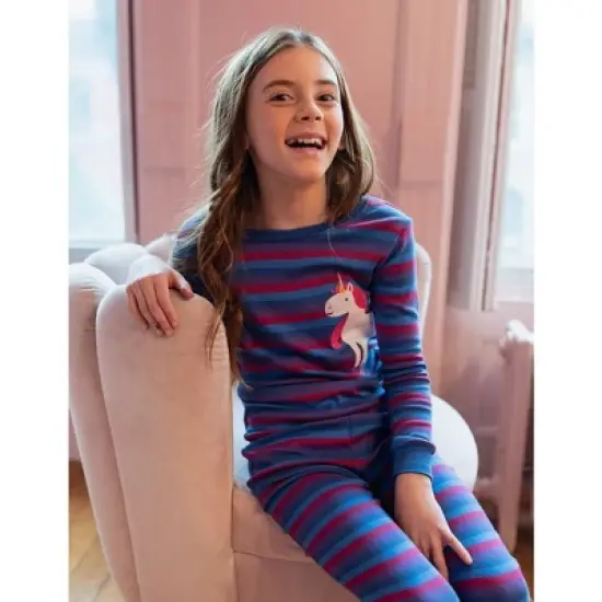 Leveret Kids Two Piece Cotton Striped Girls Pajamas image {2}