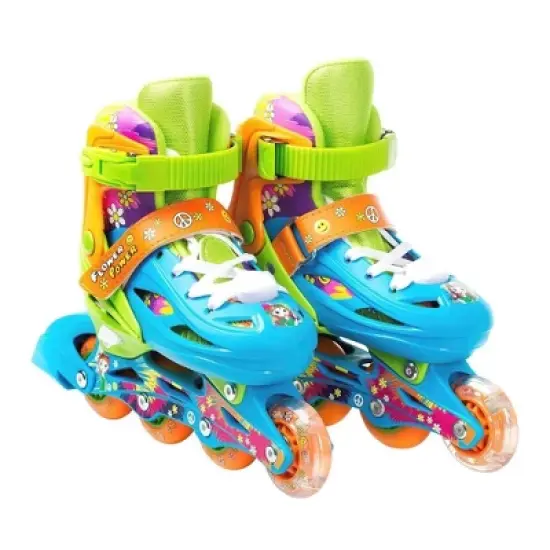 TITAN Flower Power Princess Girls Inline Skates with LED Light-up Front Wheel and LED Laces, Blue and Green, Medium image {3}