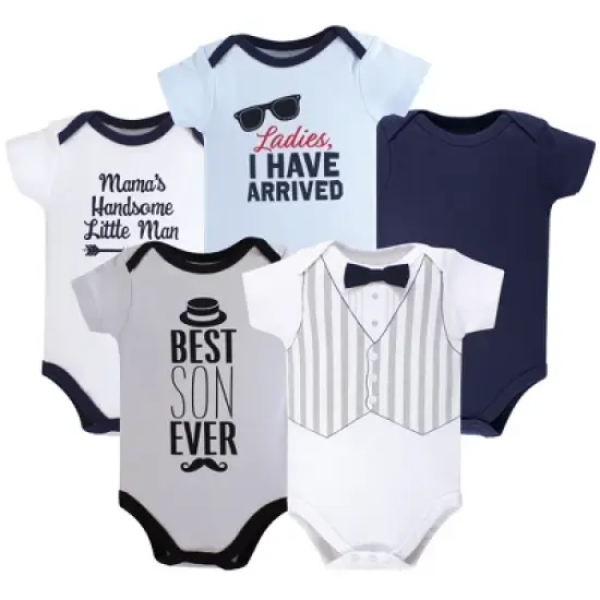 Hudson Baby Infant Boy Cotton Bodysuits 5pk, Handsome Little Man image {1}