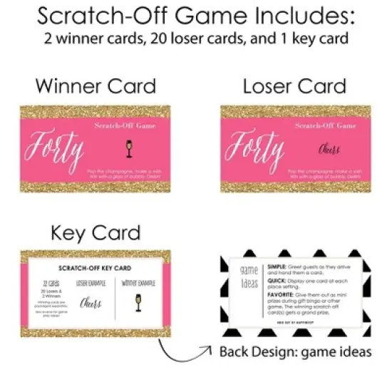 Big Dot of Happiness Chic 40th Birthday - Pink and Gold - Birthday Party Game Scratch Off Cards - 22 Count image {3}