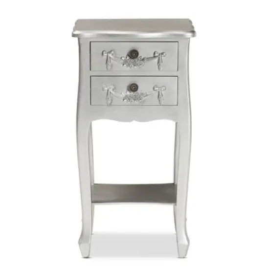 Eliya Brushed Wood 2 Drawer Nightstand Silver - Baxton Studio image {3}