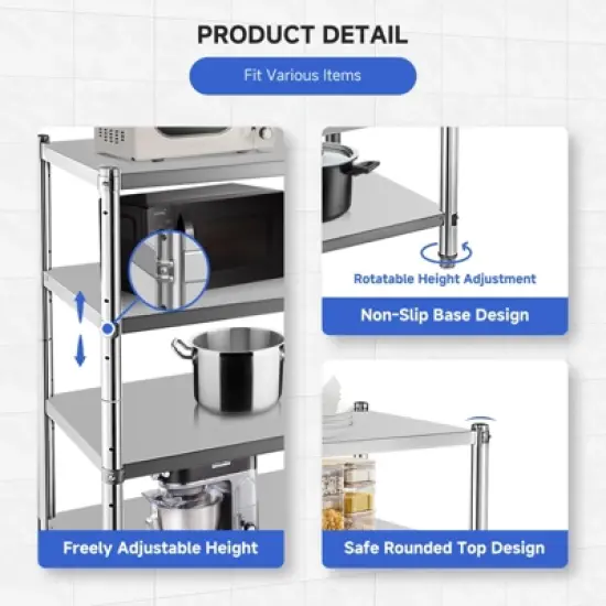 Stainless Steel Shelving Adjustable Shelf Storage Unit Stainless Steel Heavy Duty Shelving image {6}