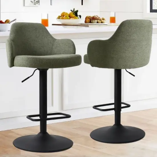 26"-34.5" Mars Armrest Upholstered 360&deg; Swivel Counter Height Stool Combine With Black Legs (Set Of 2) -The Pop Maison image {8}