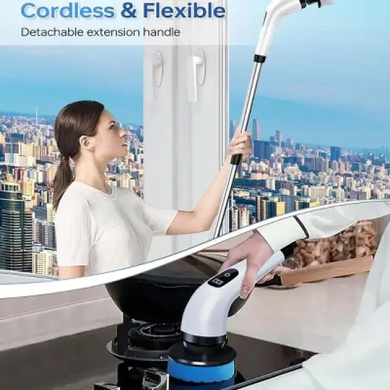 Cordless Power Scrubber Brush with 8 Heads - Motorized Rotary Cleaning Tool for Bathroom, Kitchen & Tile - Removable Handle, Quick Charge image {5}