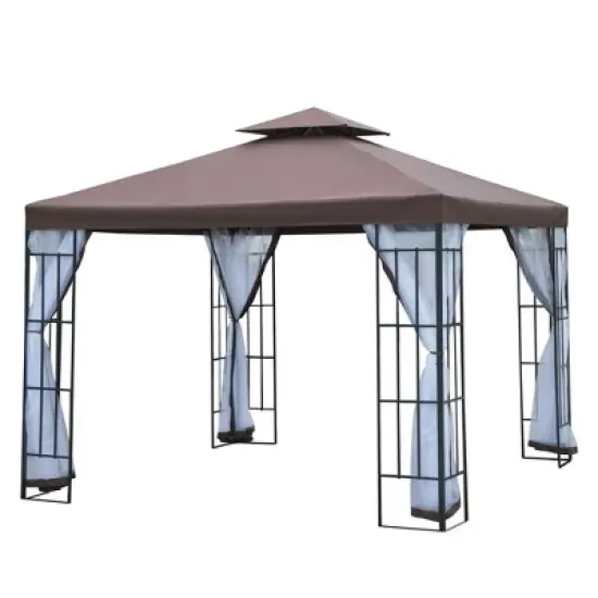 Outsunny 10'x10' Outdoor Gazebo, Double Tiered Canopy Tent with Mosquito Netting, and Steel Frame for Patio, Backyards and Parties, Coffee image {3}
