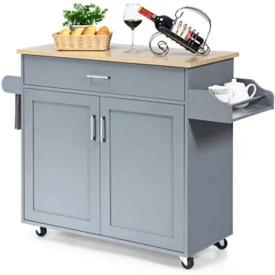 Costway Rolling Kitchen Island Cart Storage Cabinet w/ Towel & Spice Rack White\Black\Cherry\Gray image {12}