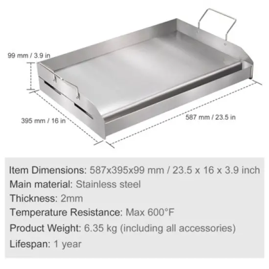 VEVOR Stove Top Griddle, 23.5"x16" Pre-Seasoned Stainless Steel Griddle, Rectangular Double Burner Griddle Pan, Non-Stick Family Pan Cookware image {7}