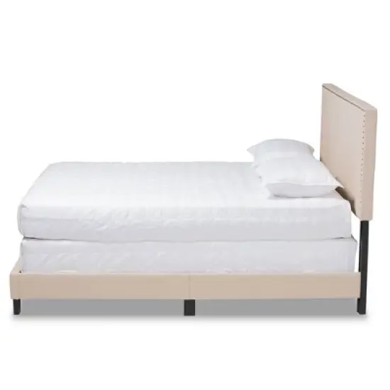 Ramon Linen Panel Bed with Nailhead Trim - Baxton Studio image {1}