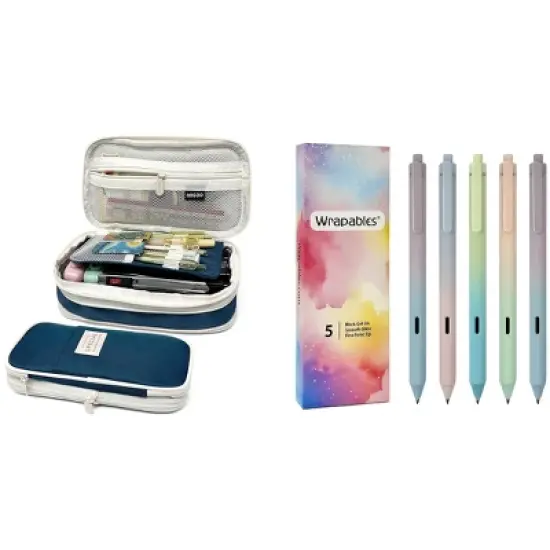 Wrapables Large Capacity Pencil Case, Expandable Pencil Pouch with Silent Retractable Gel Pen Set image {14}