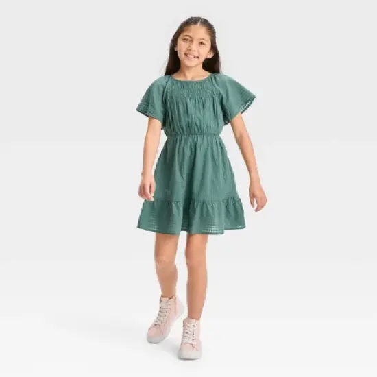 Girls' Solid Short Sleeve Woven Dress - Cat & Jack&trade; image {2}
