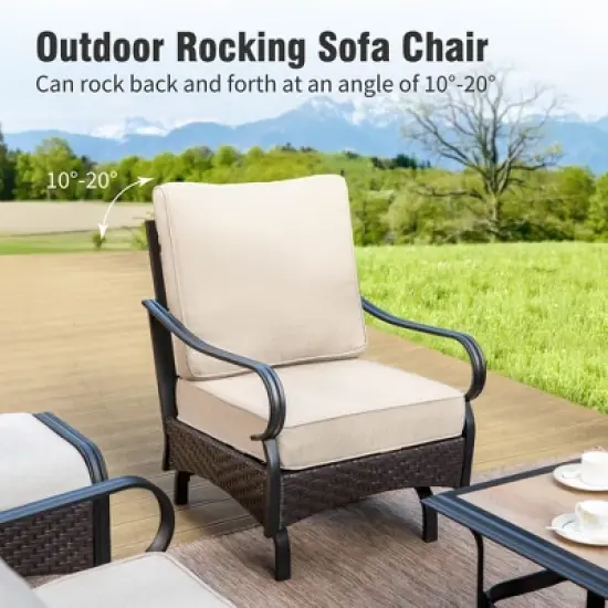 Captiva Designs 4pc Extra Large Metal and Rattan Outdoor Patio Fire Pit Set with Rocking Armchairs image {4}