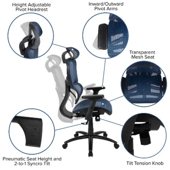Flash Furniture Ergonomic Mesh Office Chair with 2-to-1 Synchro-Tilt, Adjustable Headrest, Lumbar Support, and Adjustable Pivot Arms image {4}