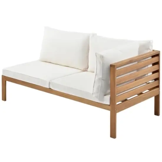 4-Pieces Outdoor Acacia Wood L-Shaped Sectional Sofa Set with Coffee Table image {8}