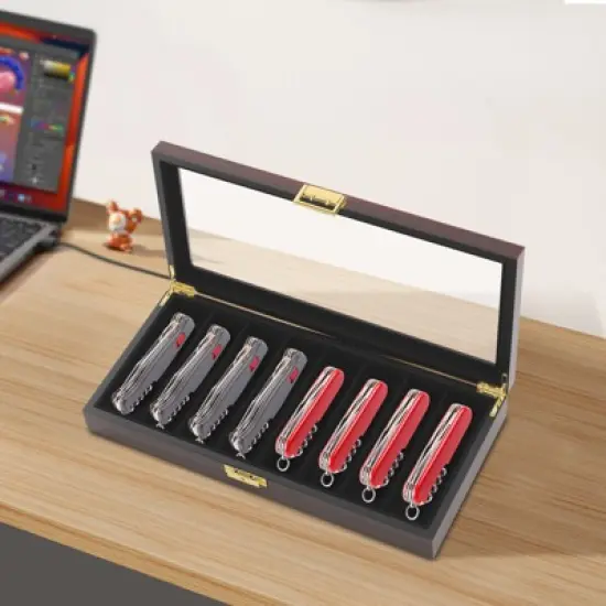 YIYIBYUS Knife Display Case Knife Case Box Storage for 8 Pocket Knives with Glass Window image {2}
