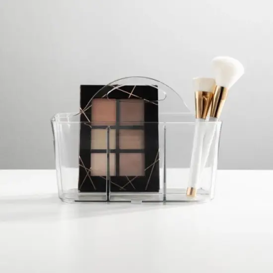 mDesign Small Plastic Divided Cosmetic Storage Organizer Caddy Tote Bin - Clear image {2}