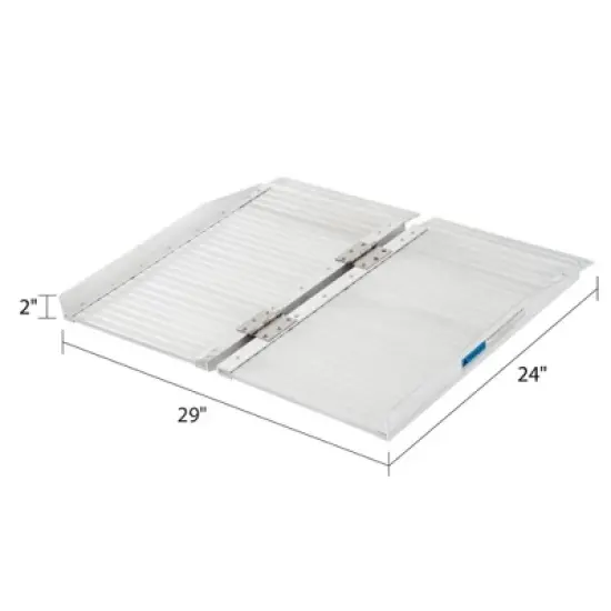 Silver Spring Mobility and Utility Ramp, 2 Foot Long Single Folding Textured Aluminum Surface, 600 lb Capacity with 2 Inch Side Rails, Silver image {1}