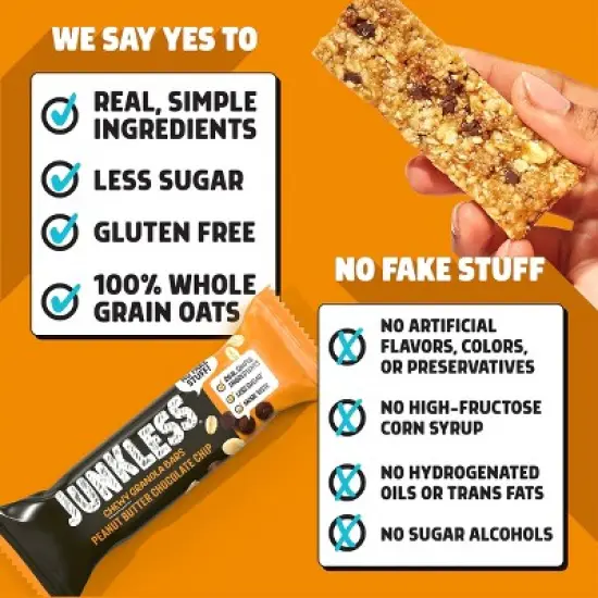 JUNKLESS Peanut Butter Chocolate Chip Chewy Granola Bar - 1.1oz image {4}