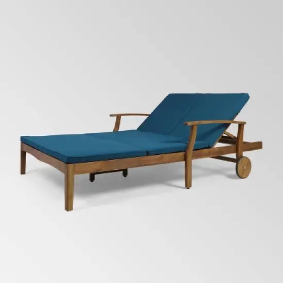 Perla Acacia Wood Double Chaise Lounge - Christopher Knight Home image {1}
