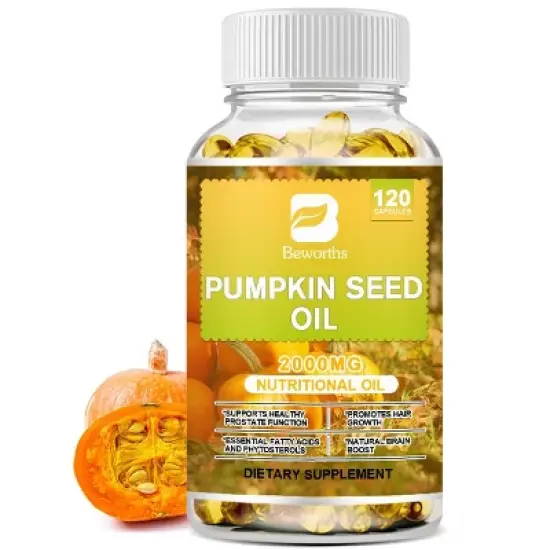 B Beworth Pumpkin Seed Oil Capsules (2,000mg/serving) - for Hair Growth, Youthful Skin - 120 Ct image {7}