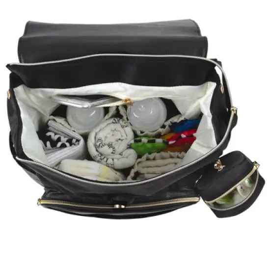 Baby Essentials Vegan Leather Diaper Bag - Black image {4}