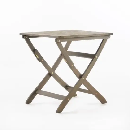 GDFStudio Rabion Outdoor Acacia Wood Folding Bistro Table, Gray image {2}
