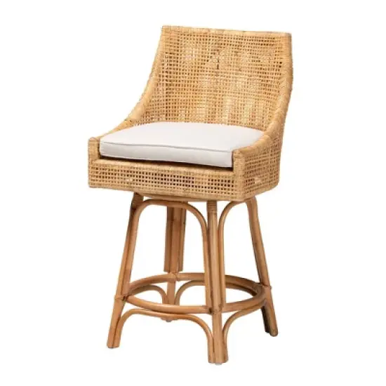 Bella Rattan Counter Stool Natural Brown/White - Baxton Studio image {2}