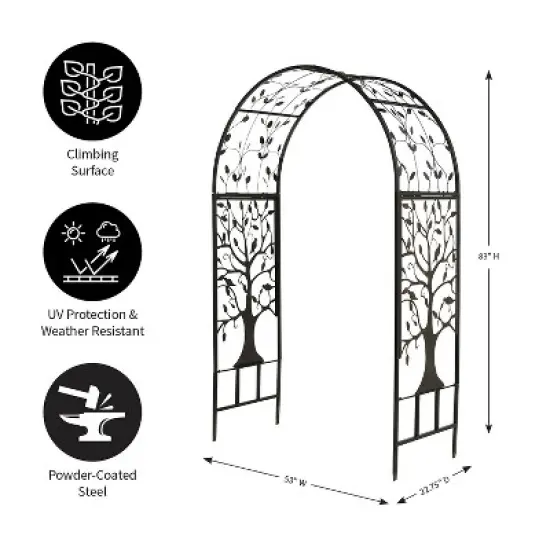 Metal Arched Garden Arbor with Tree of Life Design image {4}