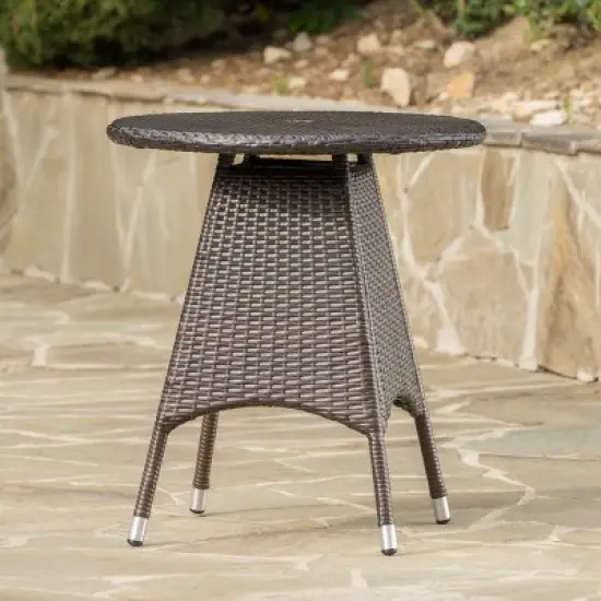 GDFStudio Outdoor Wicker Circular Bistro Table with Umbrella Hole image {7}