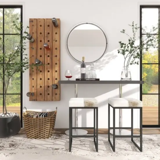 Industrial Cowhide and Metal Counter Height Barstool Gray - Olivia & May image {17}