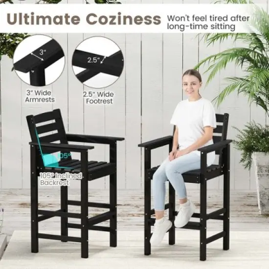 Costway Patio Adirondack Bar Chairs Set of 2 with Wide Armrests & Footrest Backrest Black/Brown/Gray/Navy image {6}