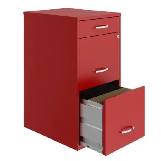 Space Solutions 18 Inch Wide Metal Organizer File Cabinet for Office Supplies and Hanging File Folders w/ Pencil Drawer & 3 File Drawers, Red image {3}